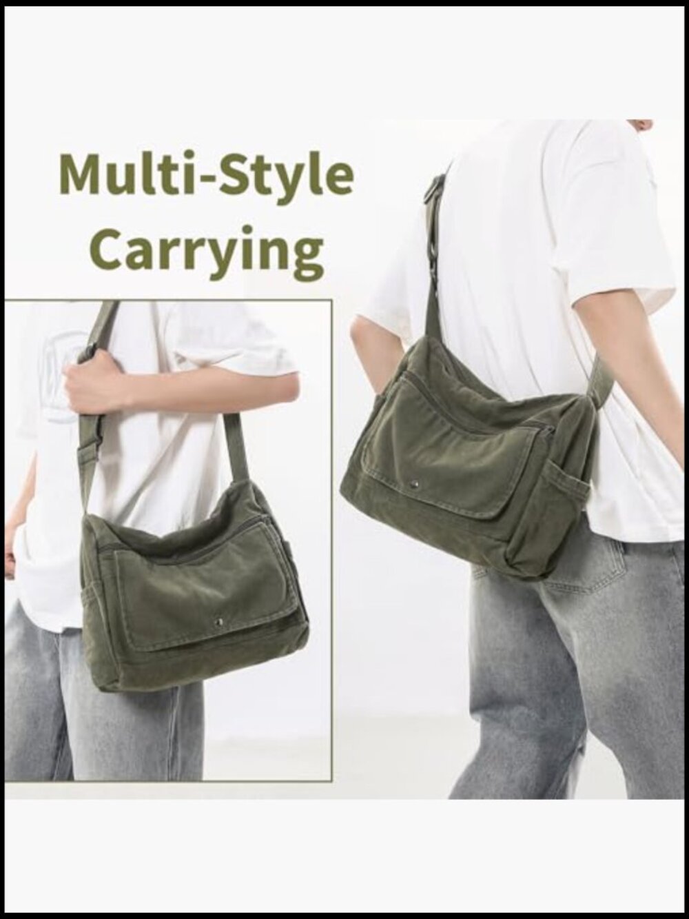Canvas Messenger Bag Crossbody Tote with Multiple Pockets Vintage Satchel - Picture 2 of 7